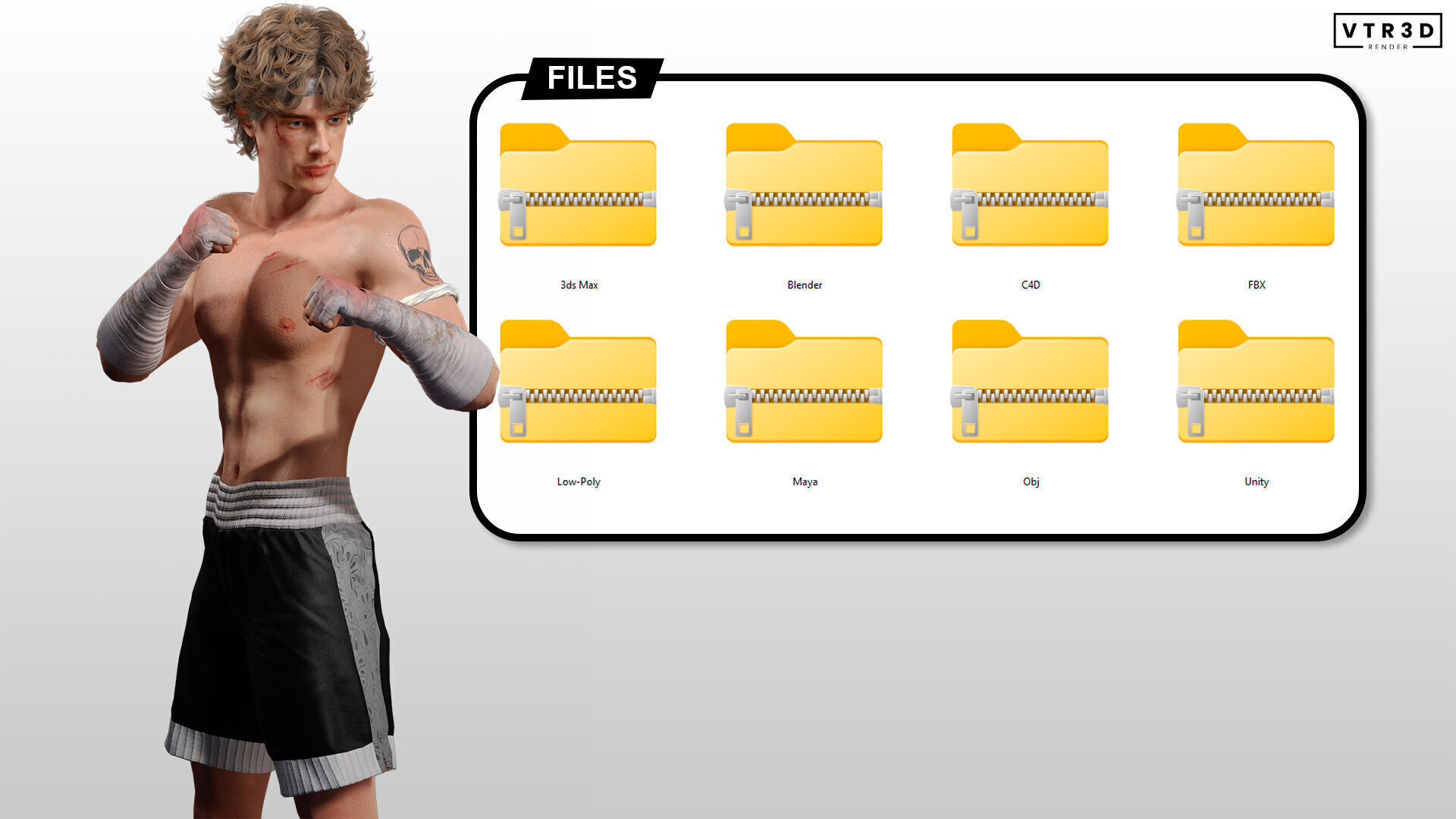 Realistic Male Fighter Battle-Ready Brawler with PBR Textures Low-poly 3D model_7
