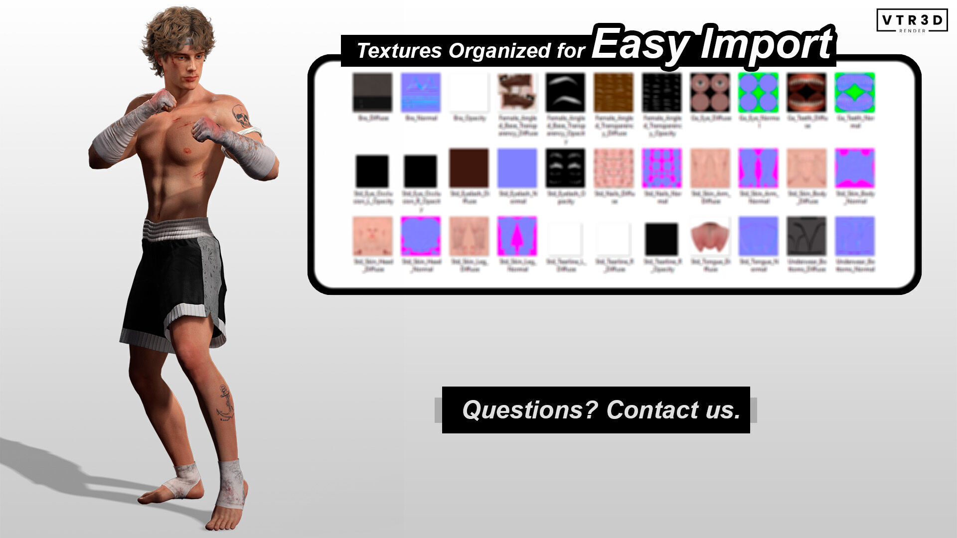 Realistic Male Fighter Battle-Ready Brawler with PBR Textures Low-poly 3D model_8