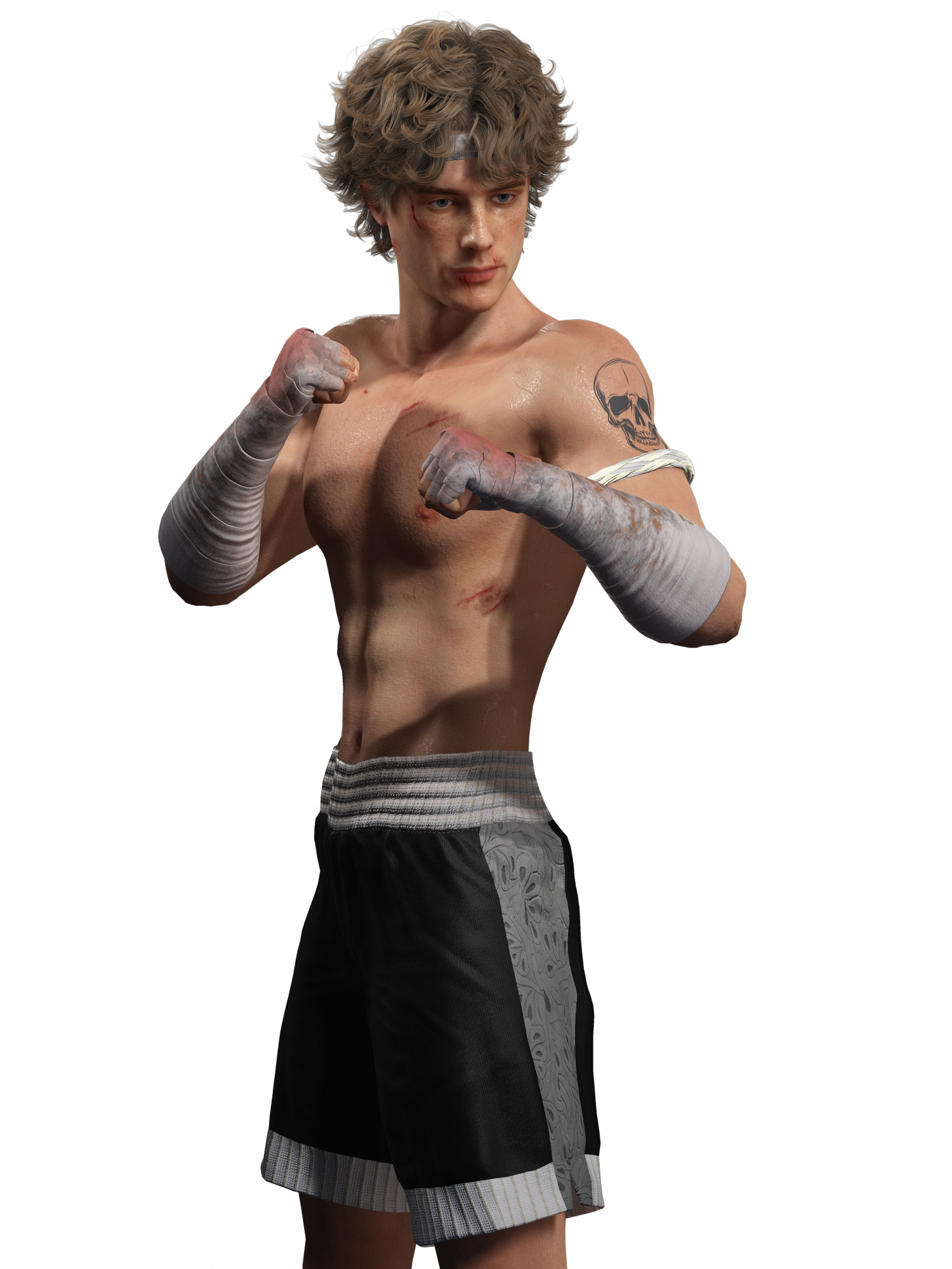 Realistic Male Fighter Battle-Ready Brawler with PBR Textures Low-poly 3D model_17