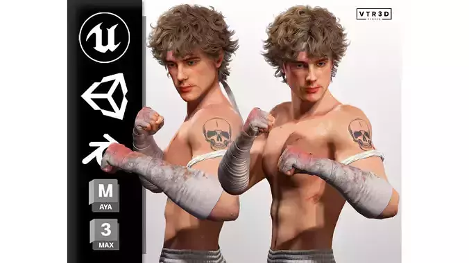 Realistic Male Fighter Battle-Ready Brawler with PBR Textures Low-poly 3D model