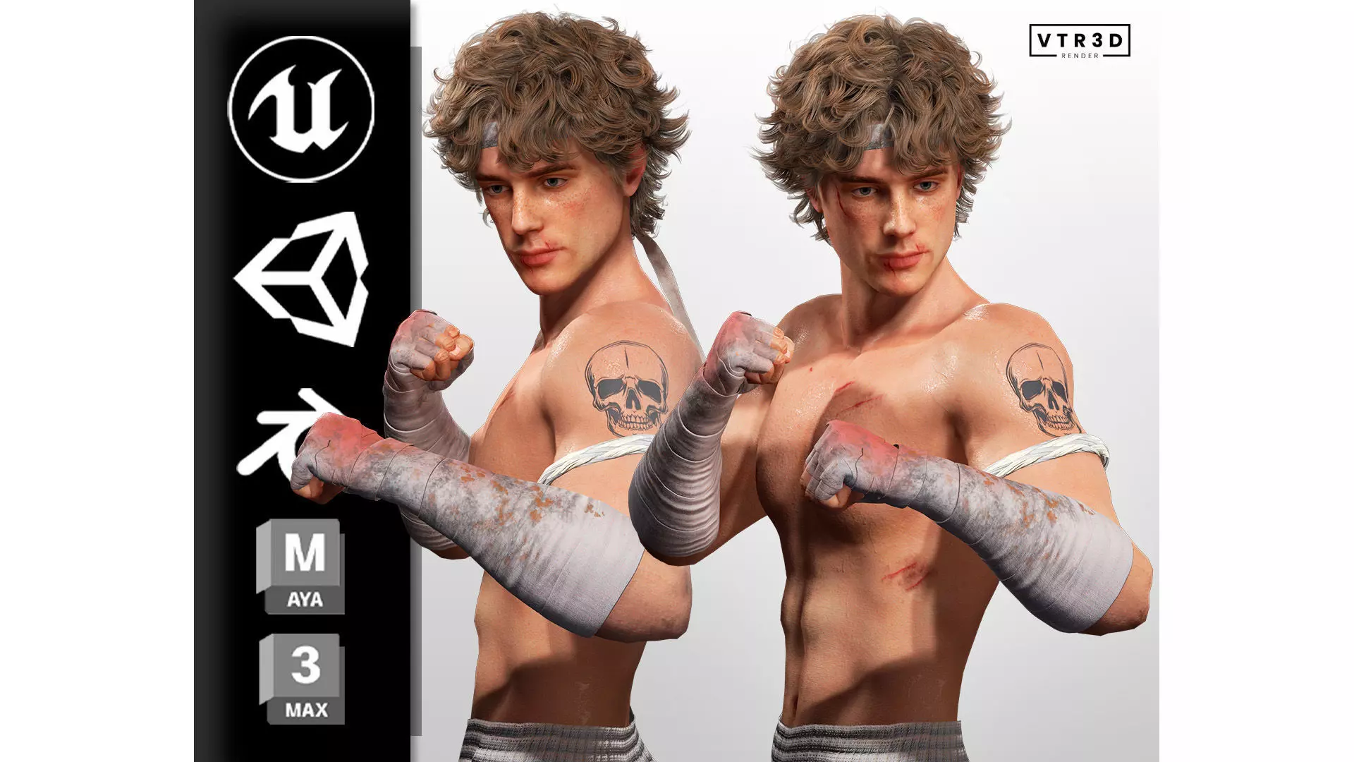 Realistic Male Fighter Battle-Ready Brawler with PBR Textures Low-poly 3D model_0