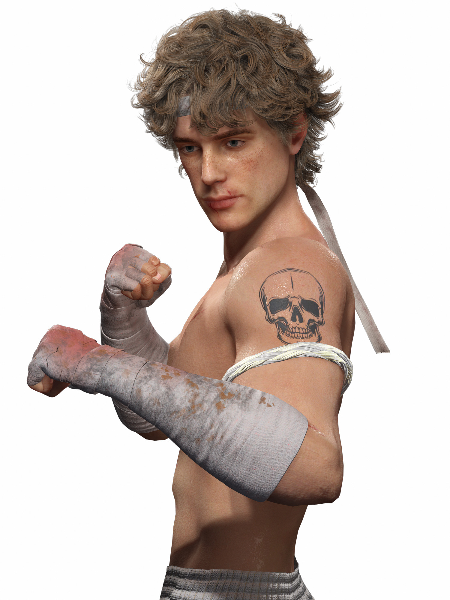 Realistic Male Fighter Battle-Ready Brawler with PBR Textures Low-poly 3D model_19
