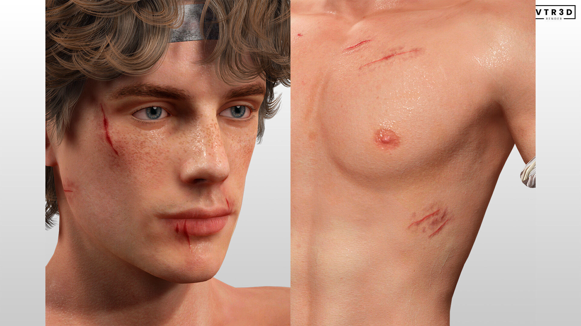 Realistic Male Fighter Battle-Ready Brawler with PBR Textures Low-poly 3D model_5