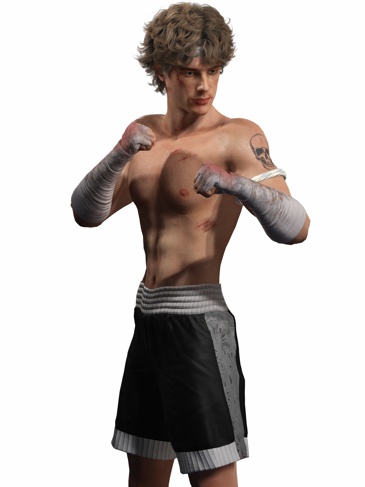 Realistic Male Fighter Battle-Ready Brawler with PBR Textures Low-poly 3D model_20