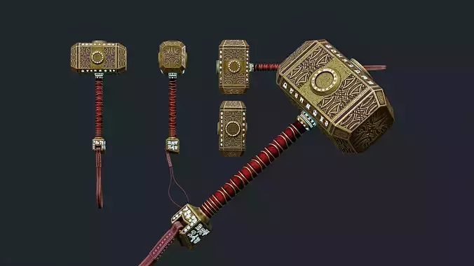 Realistic Low Poly Thor Hammer  Game Ready PBR Asset Low-poly 3D model