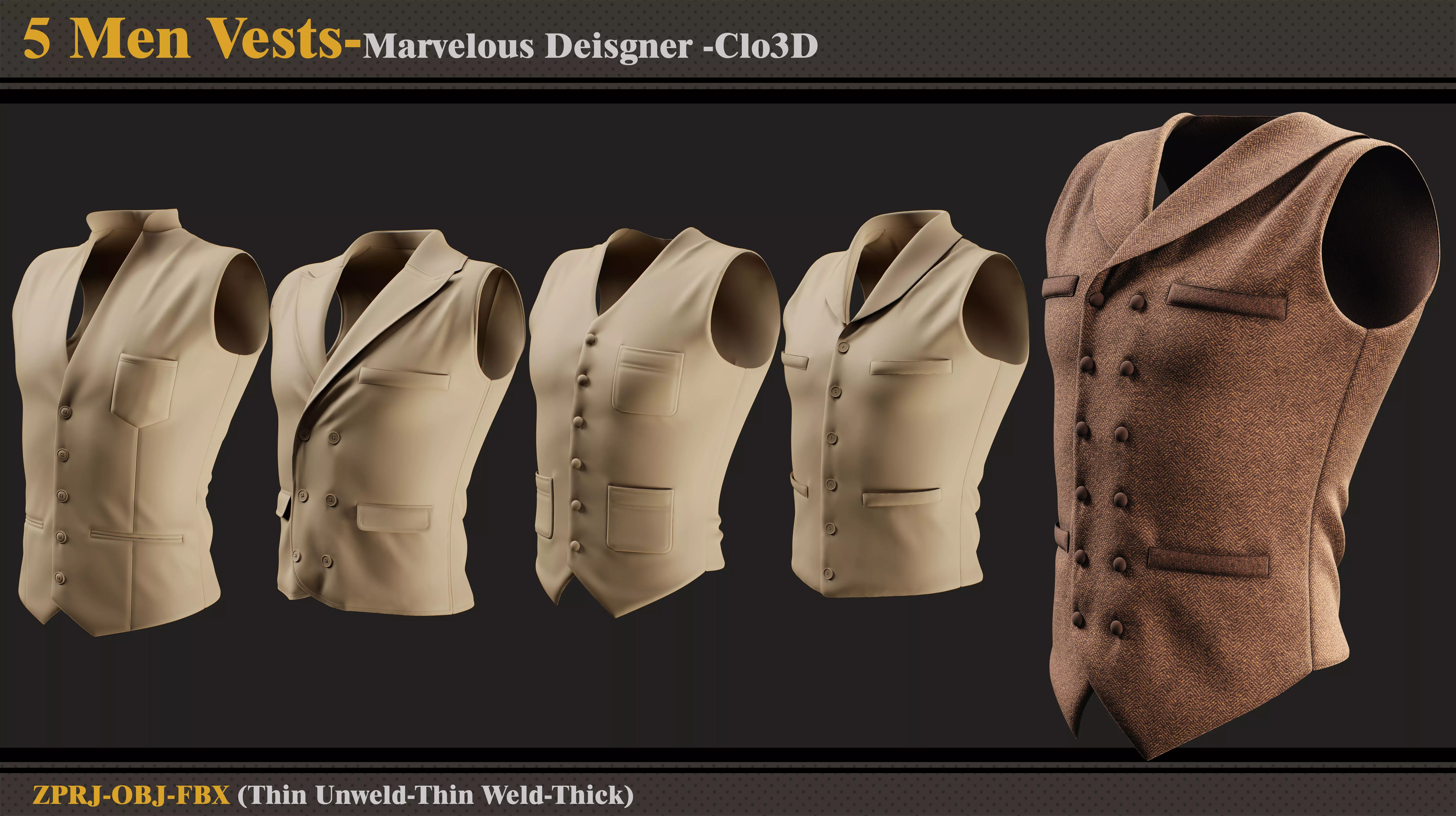 5 Mens Vests -MD-Clo3D-ZPRJ-FBX- OBJ 3D model_0