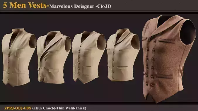 5 Mens Vests -MD-Clo3D-ZPRJ-FBX- OBJ