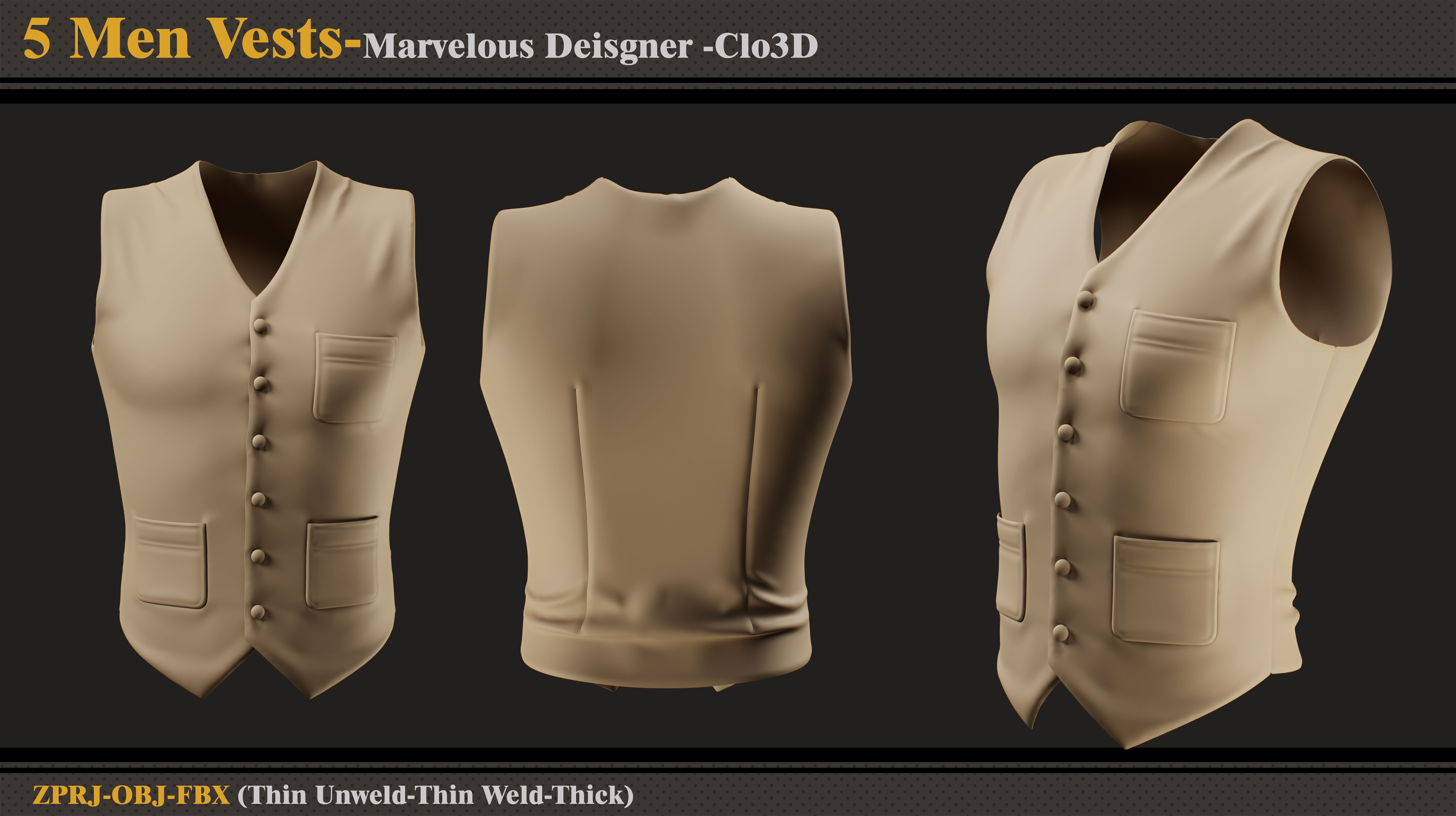 5 Mens Vests -MD-Clo3D-ZPRJ-FBX- OBJ 3D model_4