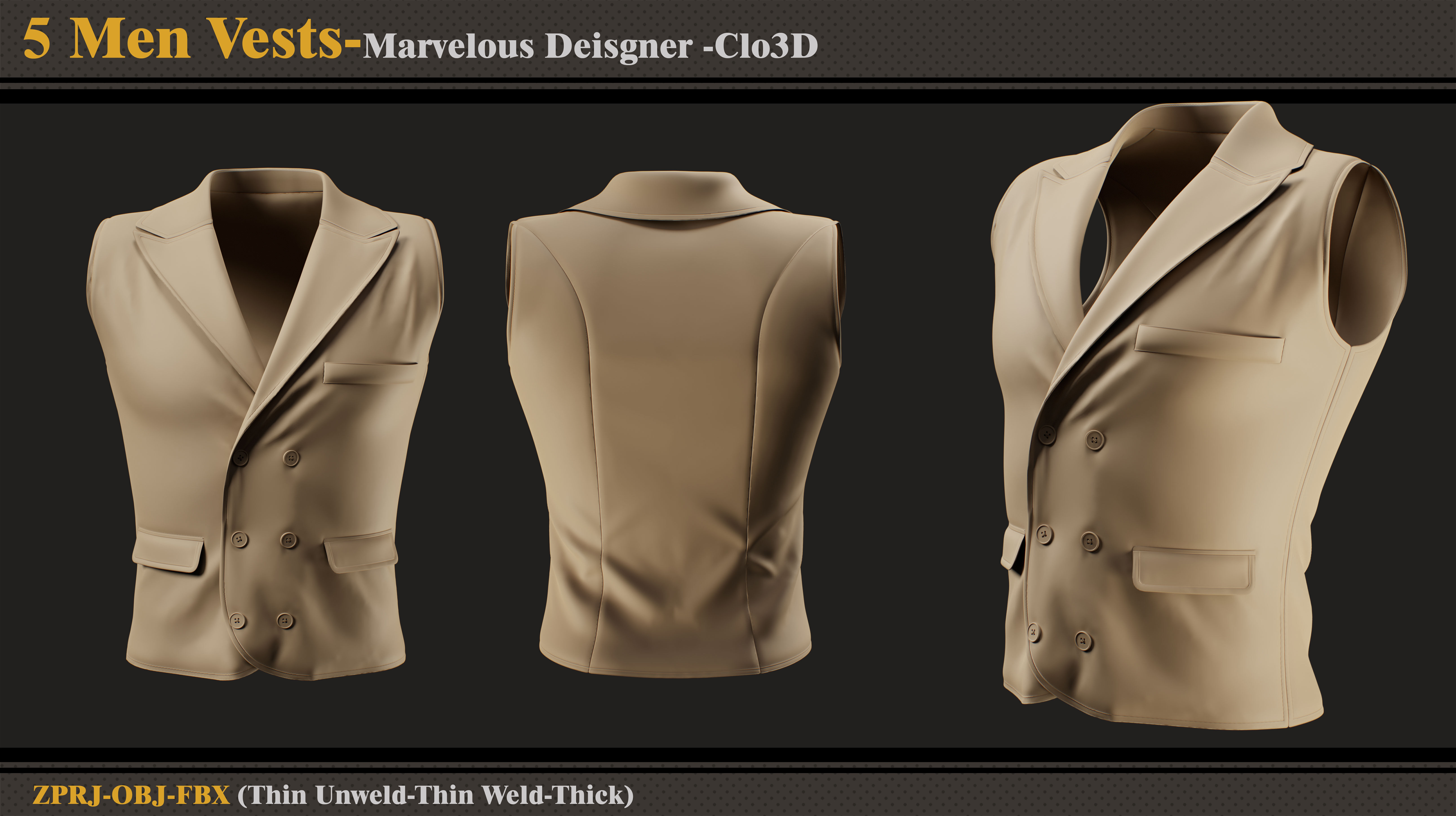 5 Mens Vests -MD-Clo3D-ZPRJ-FBX- OBJ 3D model_1