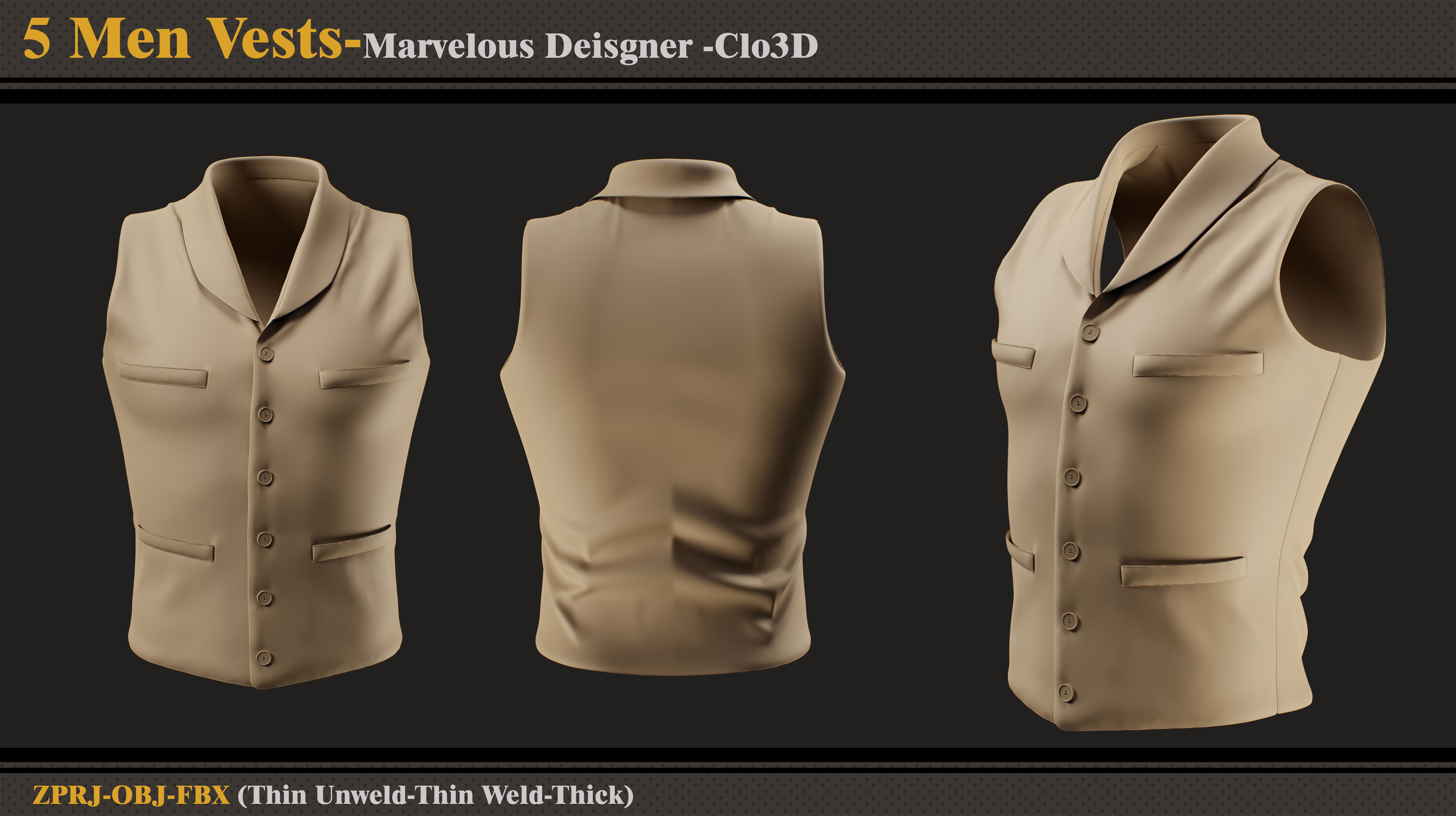 5 Mens Vests -MD-Clo3D-ZPRJ-FBX- OBJ 3D model_3