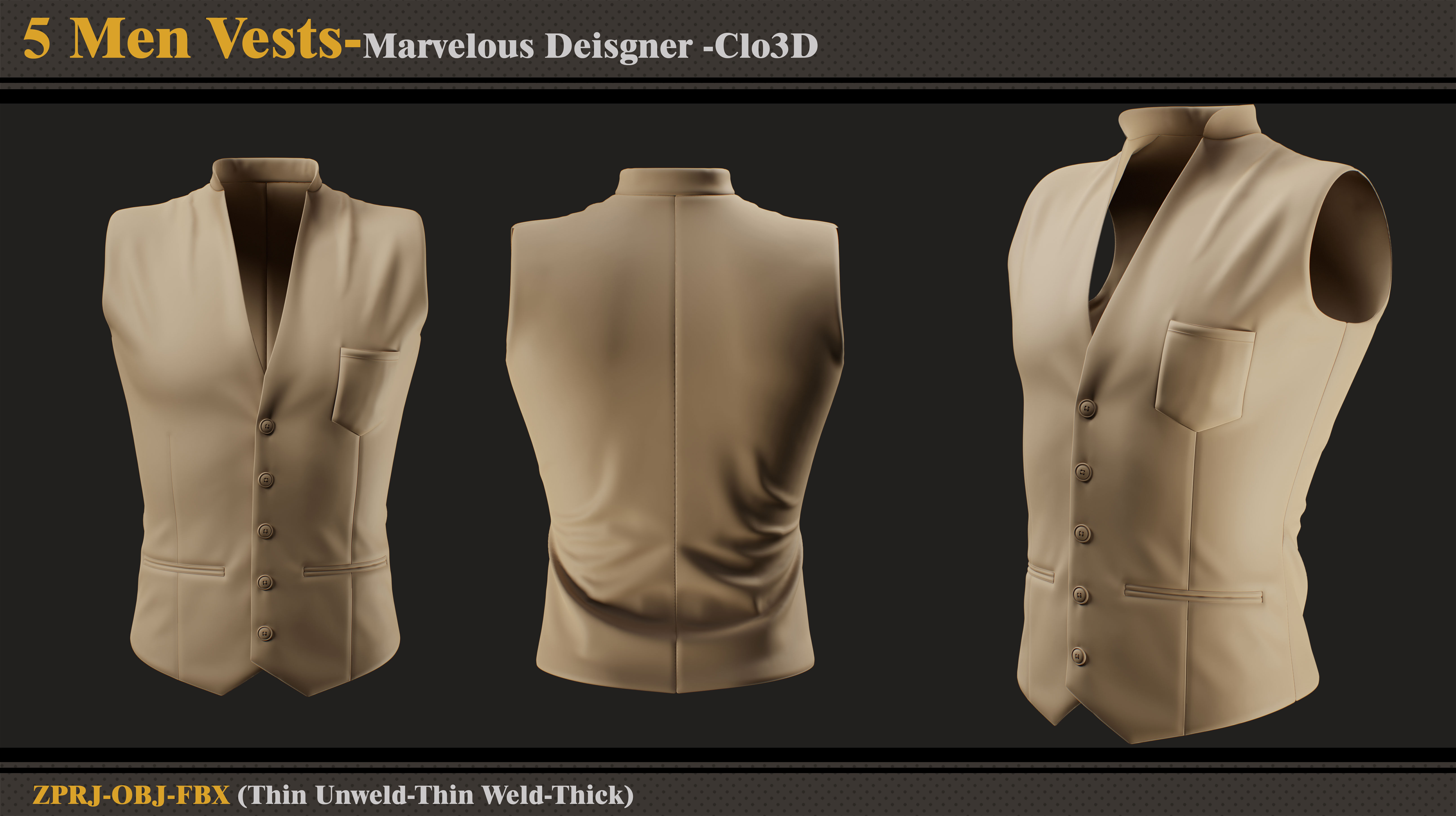 5 Mens Vests -MD-Clo3D-ZPRJ-FBX- OBJ 3D model_2