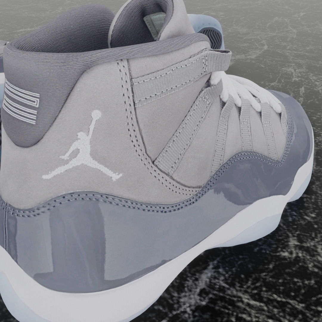 NIKE AIR JORDAN 11 COOL GREY 3D SHOES Low-poly 3D model_10