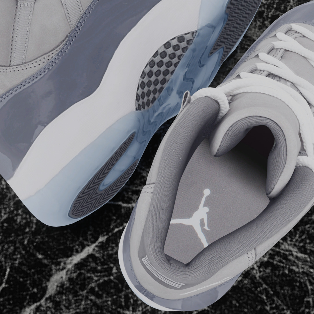 NIKE AIR JORDAN 11 COOL GREY 3D SHOES Low-poly 3D model_11