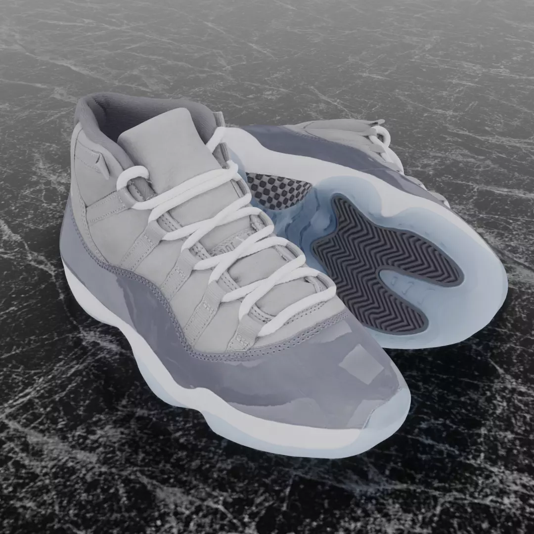 NIKE AIR JORDAN 11 COOL GREY 3D SHOES Low-poly 3D model_0