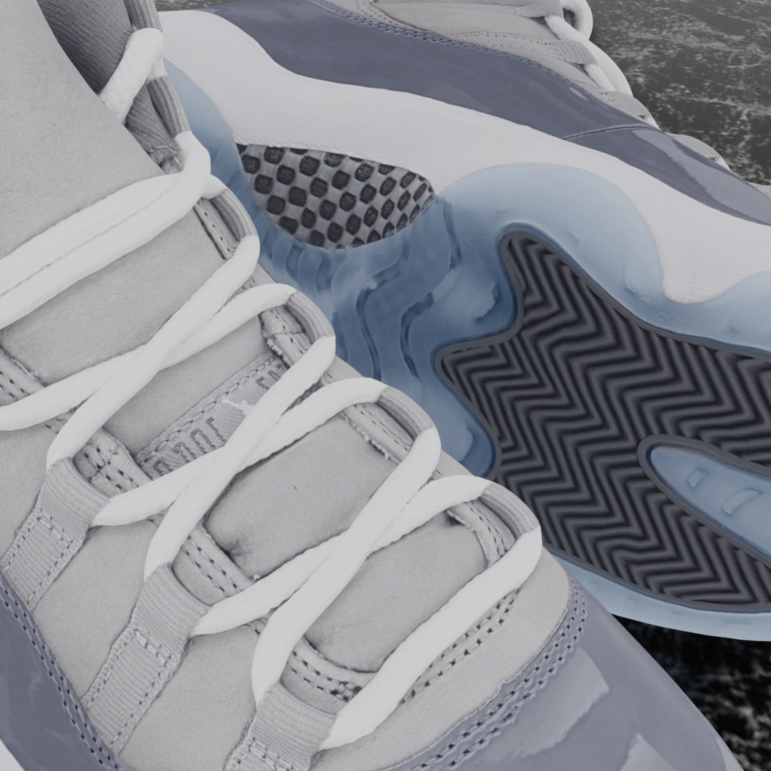 NIKE AIR JORDAN 11 COOL GREY 3D SHOES Low-poly 3D model_12