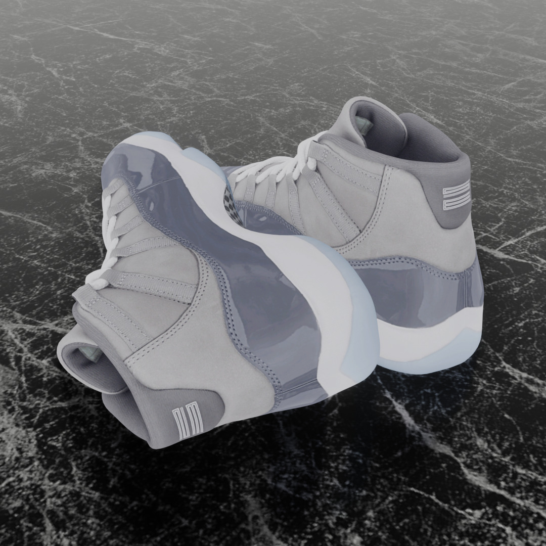 NIKE AIR JORDAN 11 COOL GREY 3D SHOES Low-poly 3D model_6