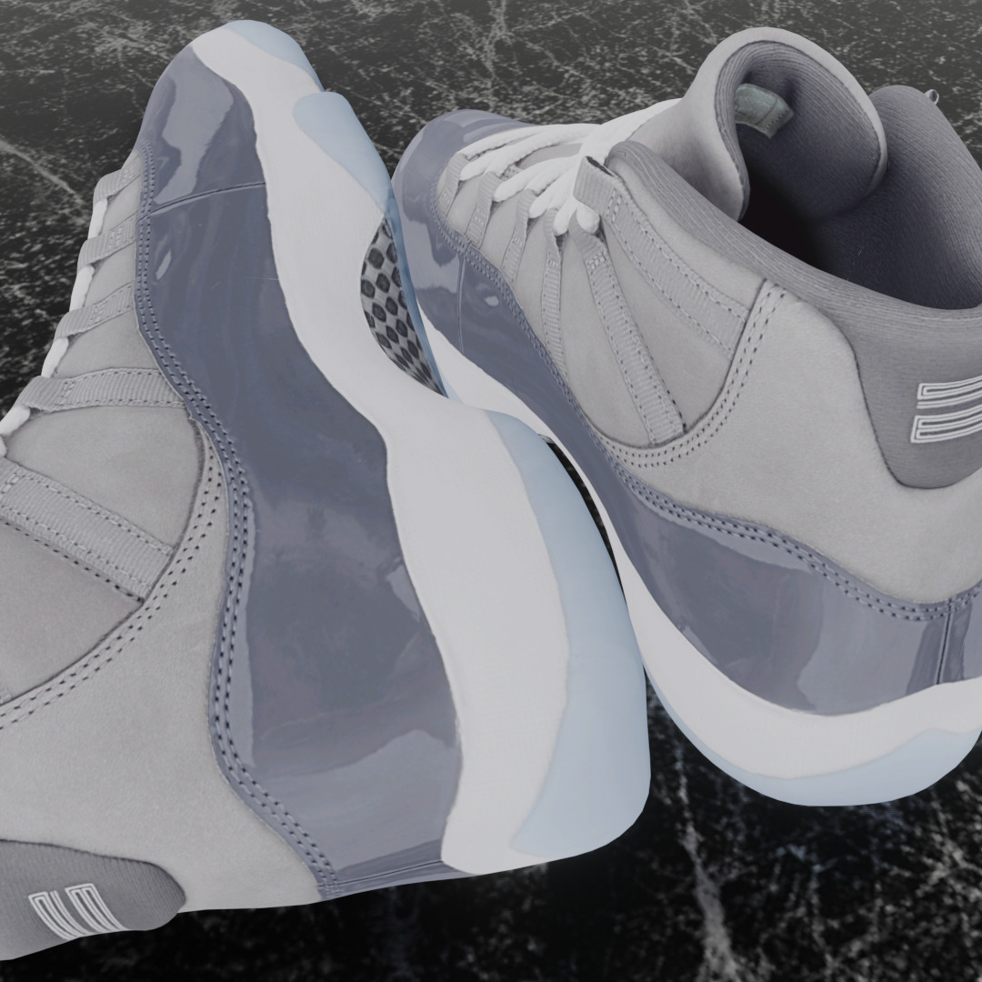 NIKE AIR JORDAN 11 COOL GREY 3D SHOES Low-poly 3D model_8