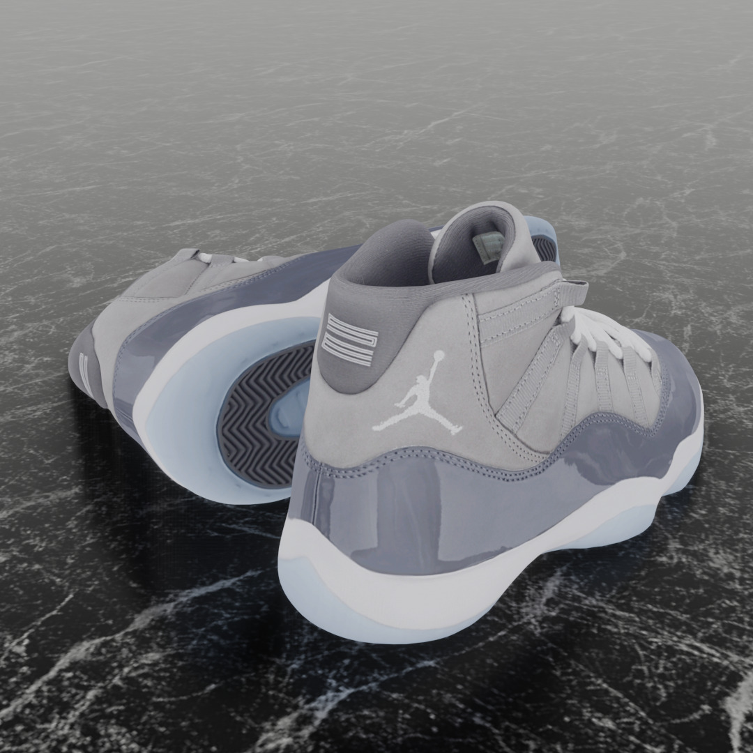 NIKE AIR JORDAN 11 COOL GREY 3D SHOES Low-poly 3D model_5