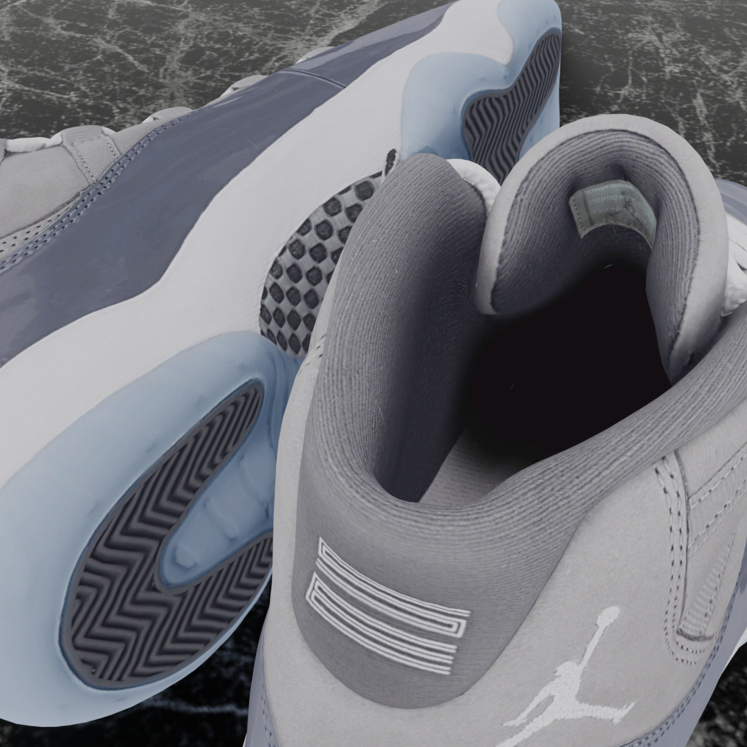 NIKE AIR JORDAN 11 COOL GREY 3D SHOES Low-poly 3D model_15