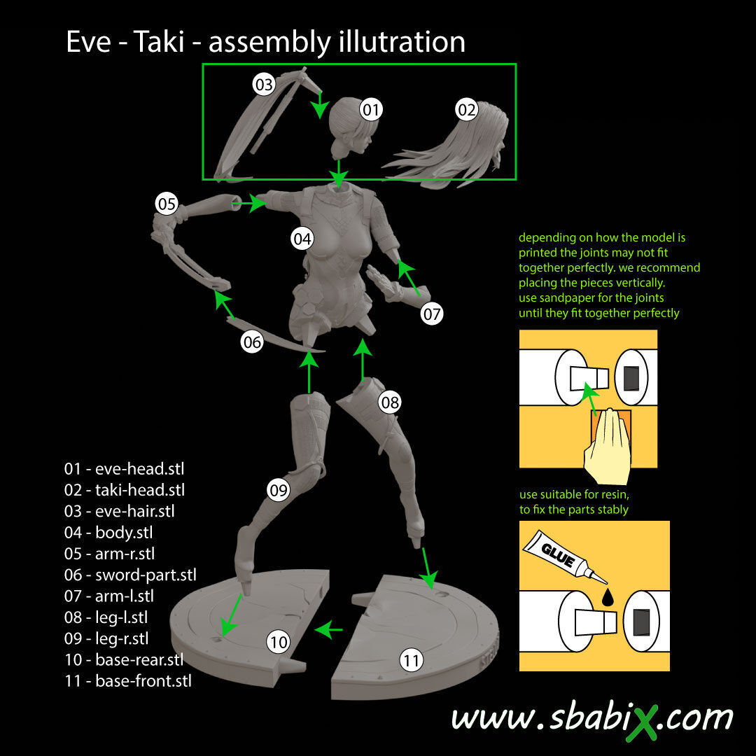 Stellar Blade Eve  Taki Interchangeable Head  3D print model_9