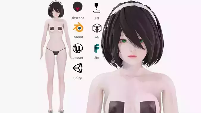 Bikini clothes 0021 - Rig -Unreal - Unity - Blender - Animated