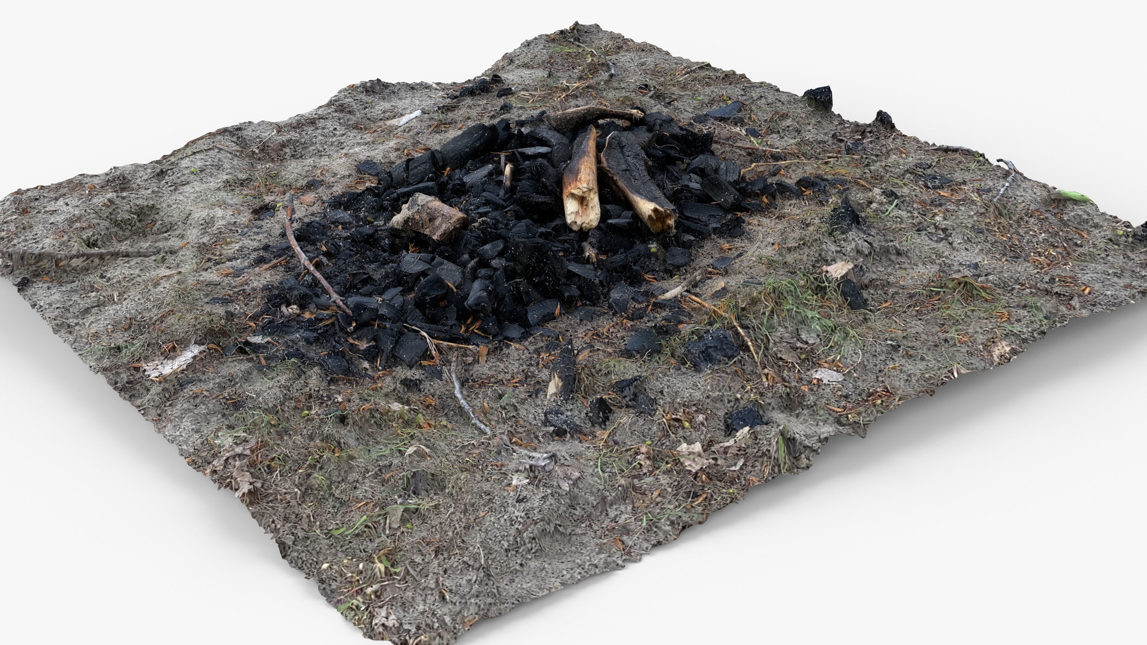 Extinguished Campfire Ashes Burned Fire Pit with Charcoal Scan Low-poly 3D model_6
