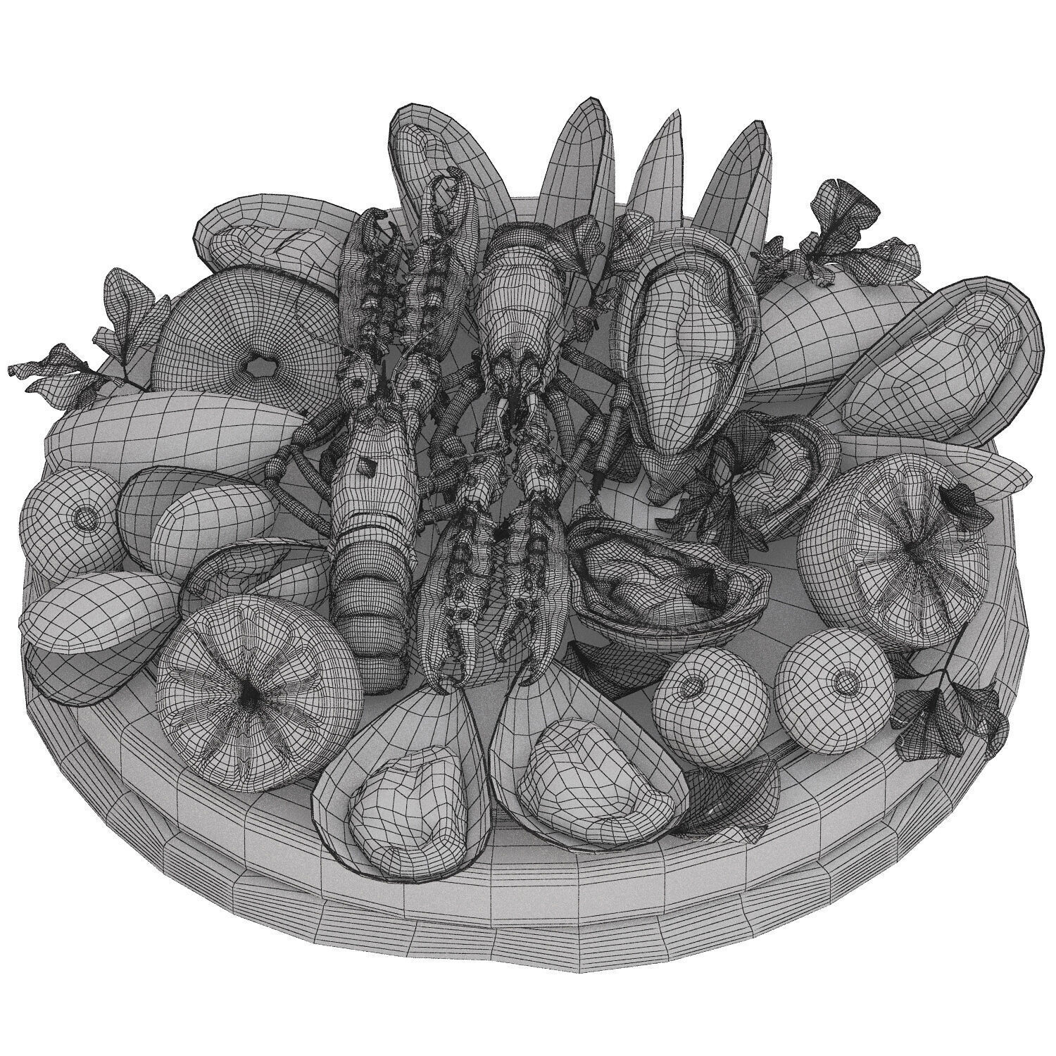 seafood plate of langoustines oysters and mussels 3D model_4