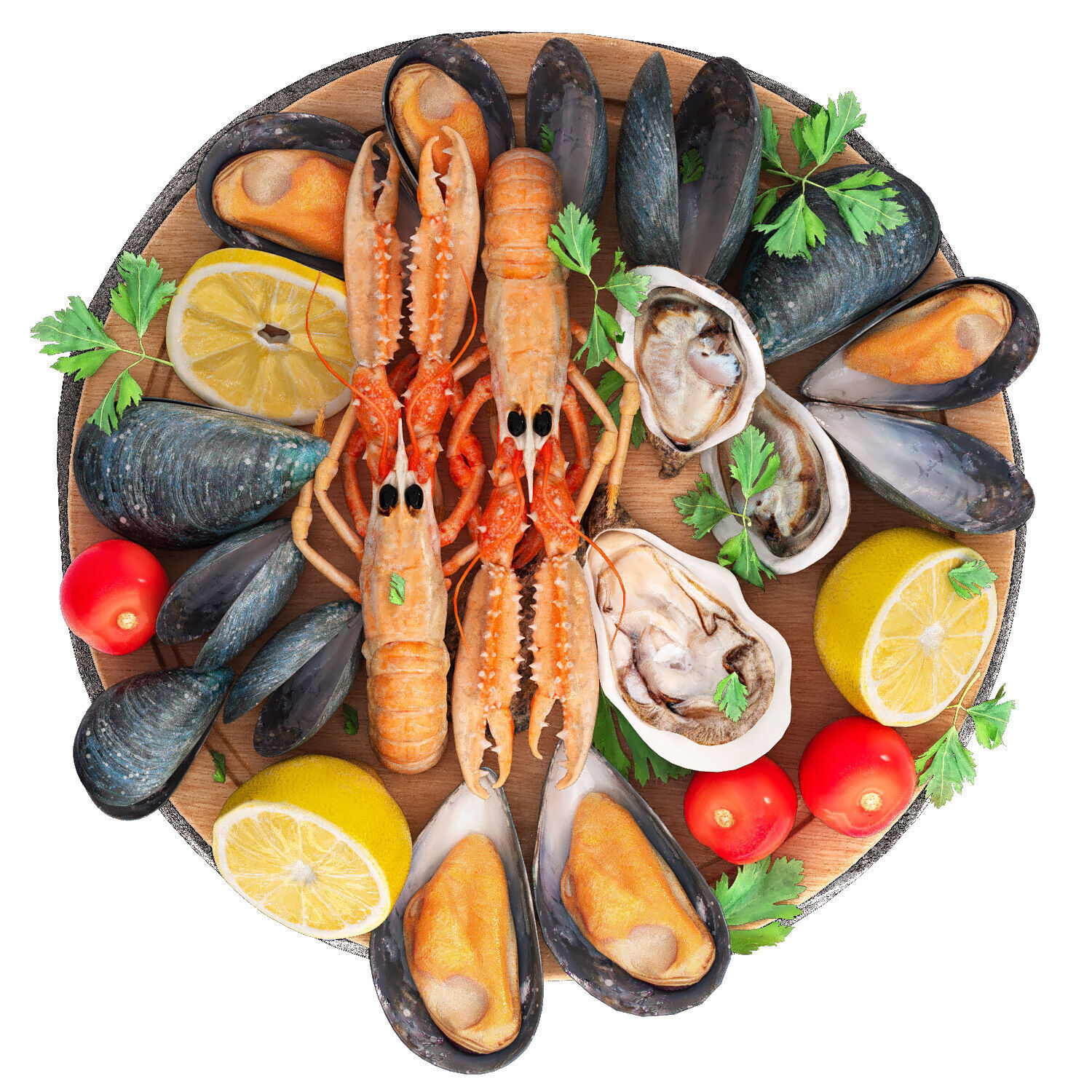 seafood plate of langoustines oysters and mussels 3D model_2