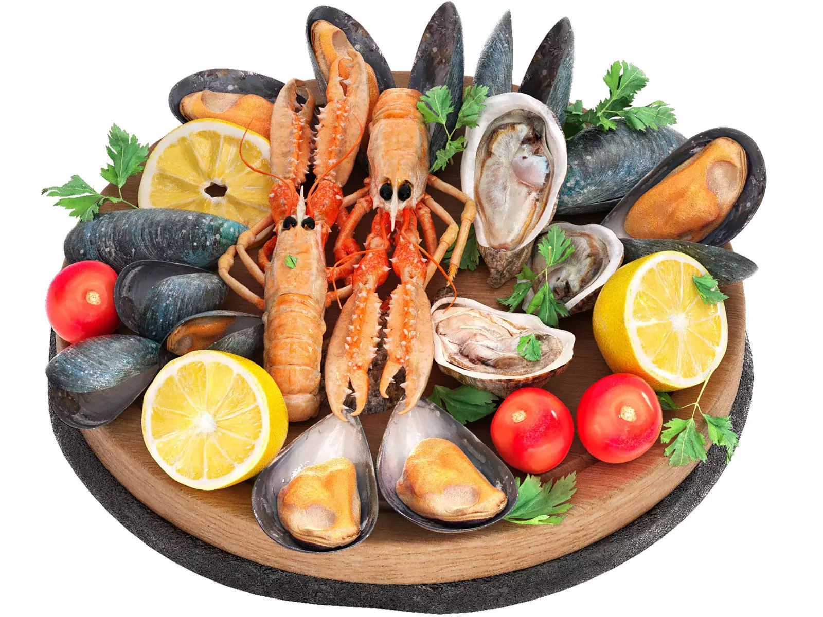 seafood plate of langoustines oysters and mussels 3D model_0