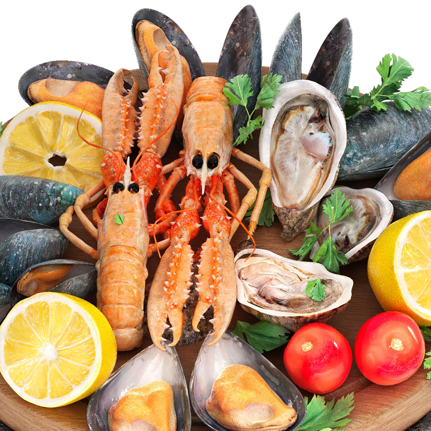 seafood plate of langoustines oysters and mussels 3D model_3