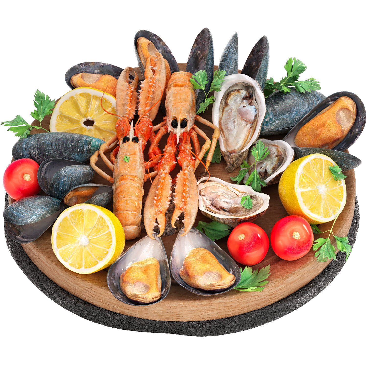 seafood plate of langoustines oysters and mussels 3D model_1