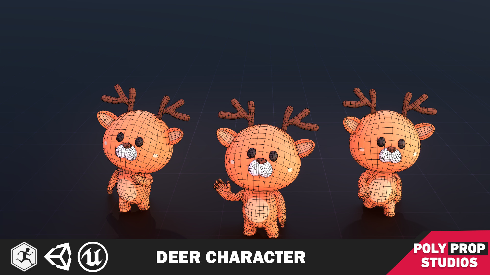 Funny Deer Character Low Poly Low-poly 3D model_1