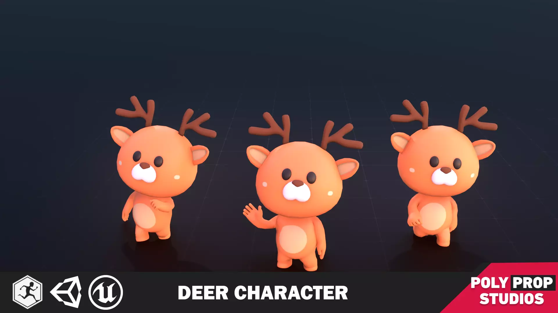 Funny Deer Character Low Poly Low-poly 3D model_0