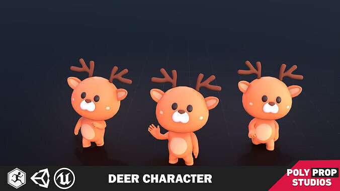 Funny Deer Character Low Poly Low-poly 3D model