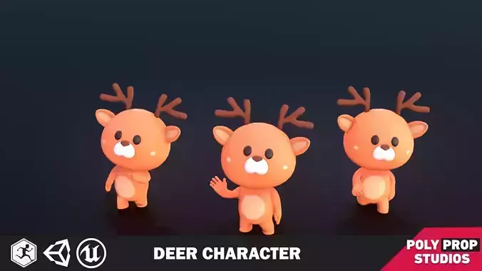 Funny Deer Character Low Poly Low-poly 3D model