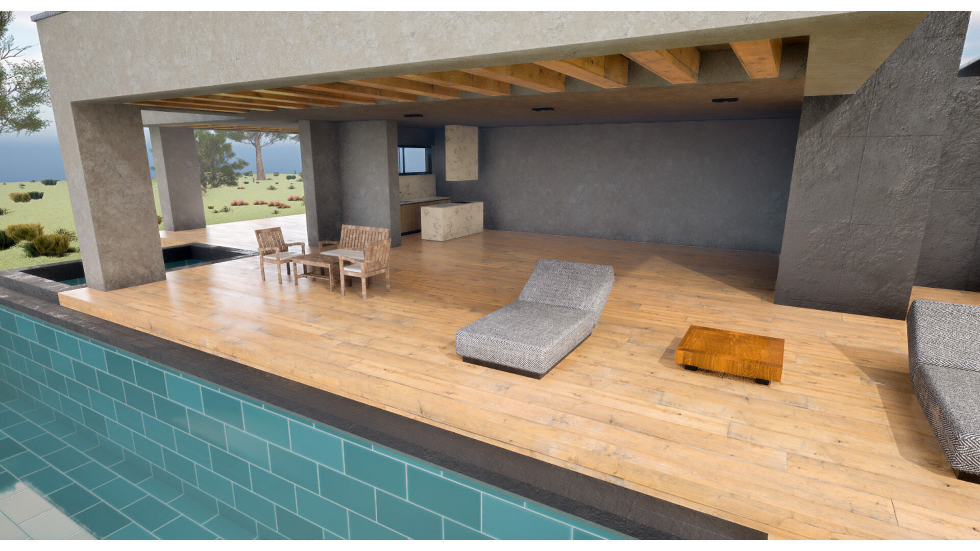 Modern Cozy House with Pool and Parking Low-poly 3D model_7