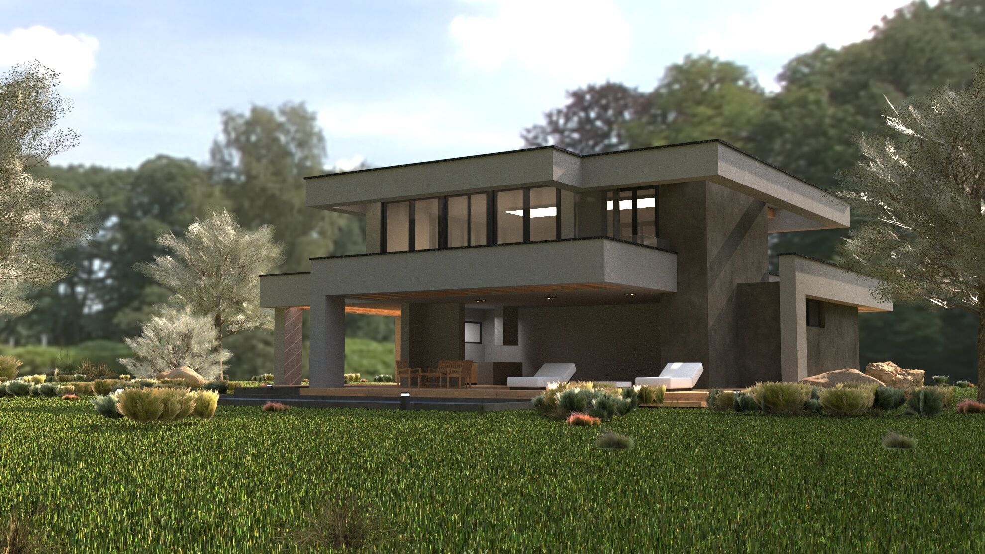 Modern Cozy House with Pool and Parking Low-poly 3D model_5