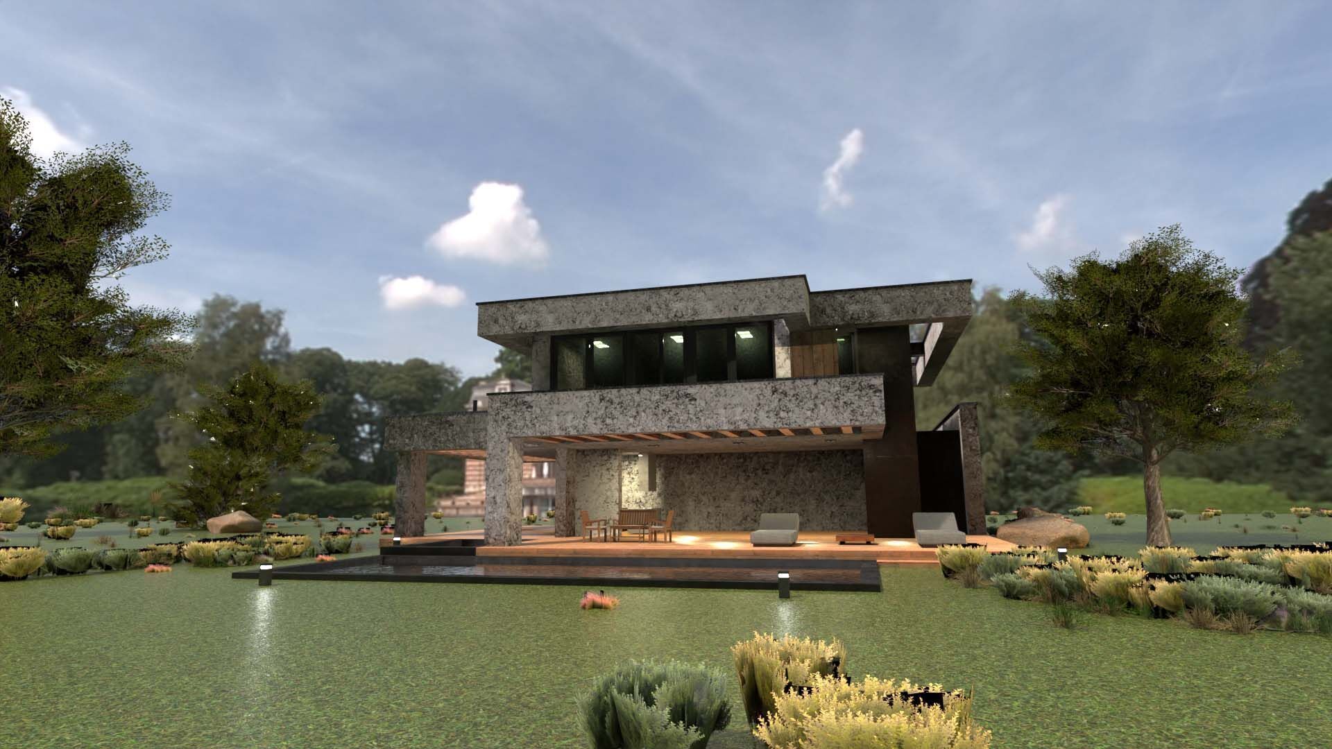 Modern Cozy House with Pool and Parking Low-poly 3D model_3