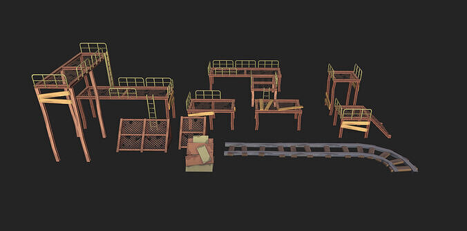Metal Structures For Gaming Location low-poly models Free low-poly 3D model