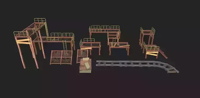 Metal Structures For Gaming Location low-poly models Low-poly 3D model