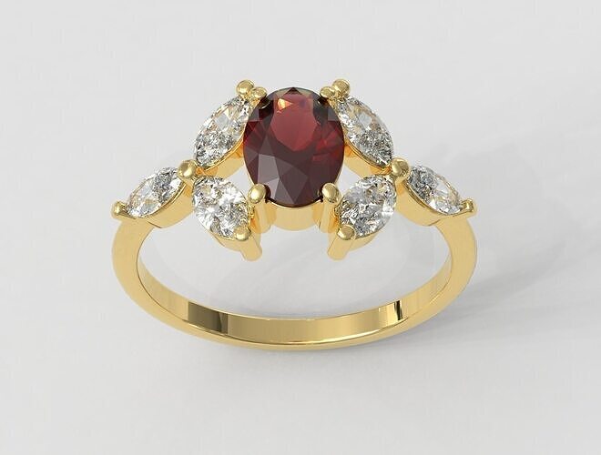 Oval Classic Gemstone Ring 3D print model