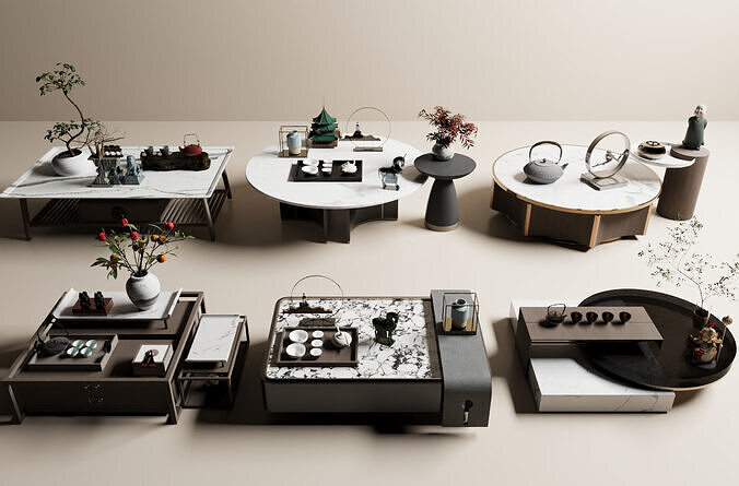 New Chinese-style lettered coffee table 3D model