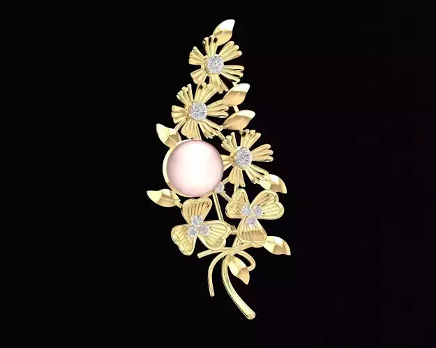 30a Flower Brooch attached Diamond Pearl 3D print model