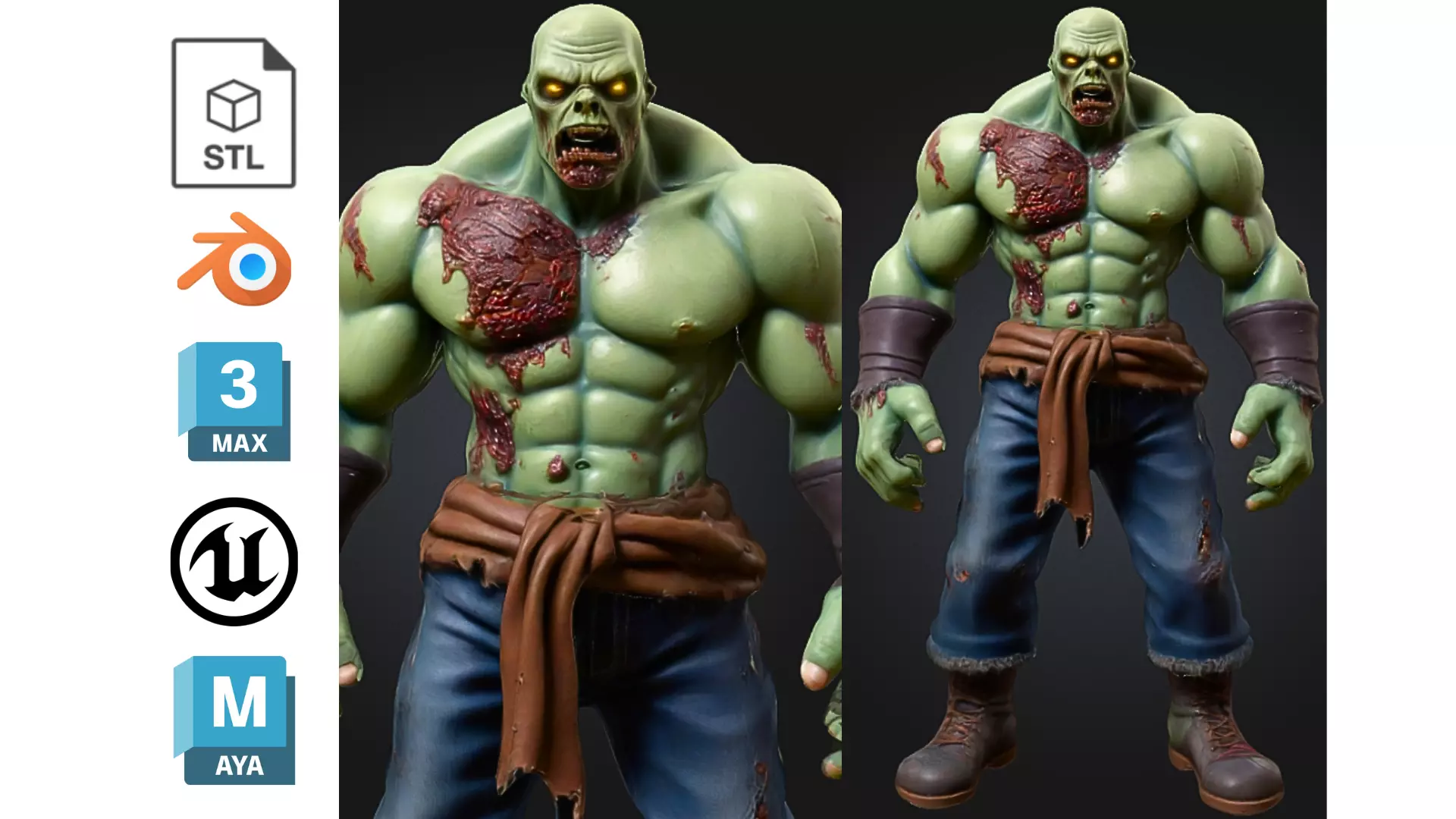 Mutated Zombie Warrior Low-poly 3D model_0
