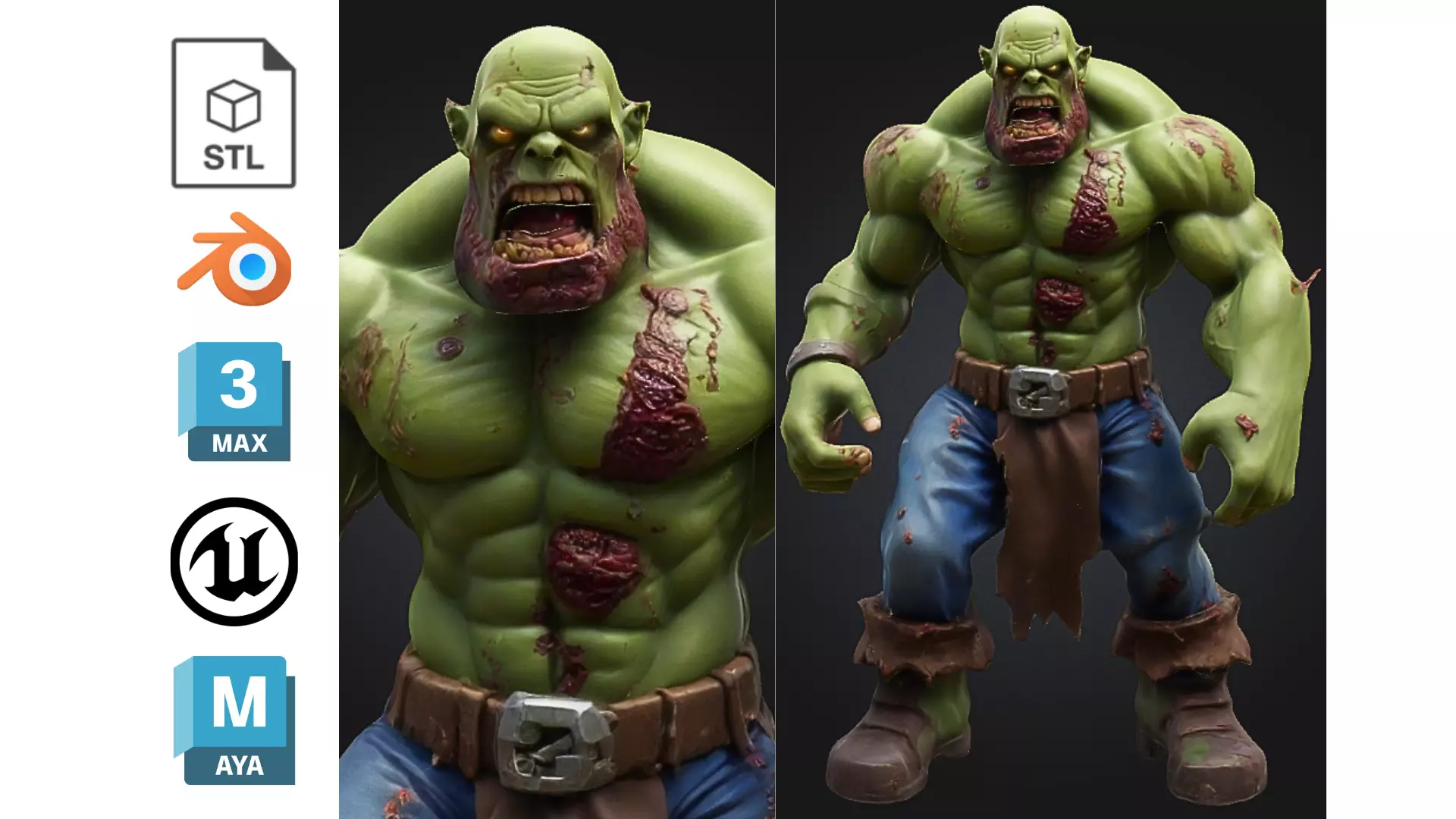 Ravaged Orc Zombie Stylized Undead RPG Fantasy Character Low-poly 3D model_0
