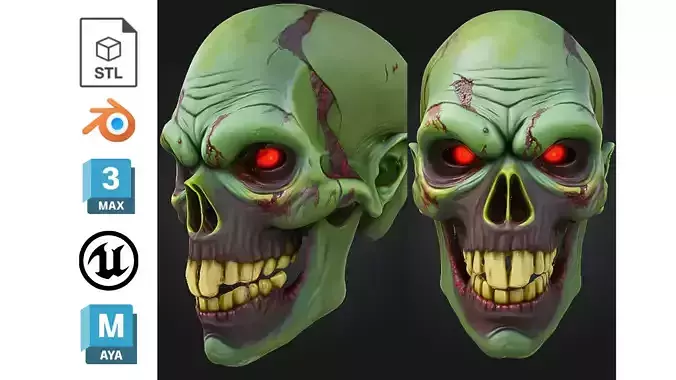 Undead Skull Fiend Zombie Head Low-poly 3D model
