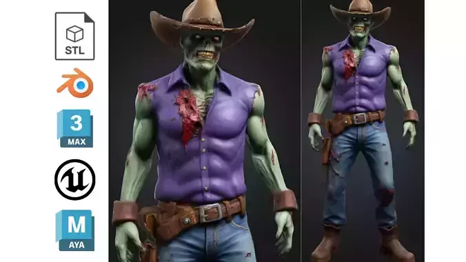 Undead Cowboy Stylized Zombie Sheriff Low-poly 3D model Undead Cowboy Stylized Zombie Sheriff Low-poly 3D model