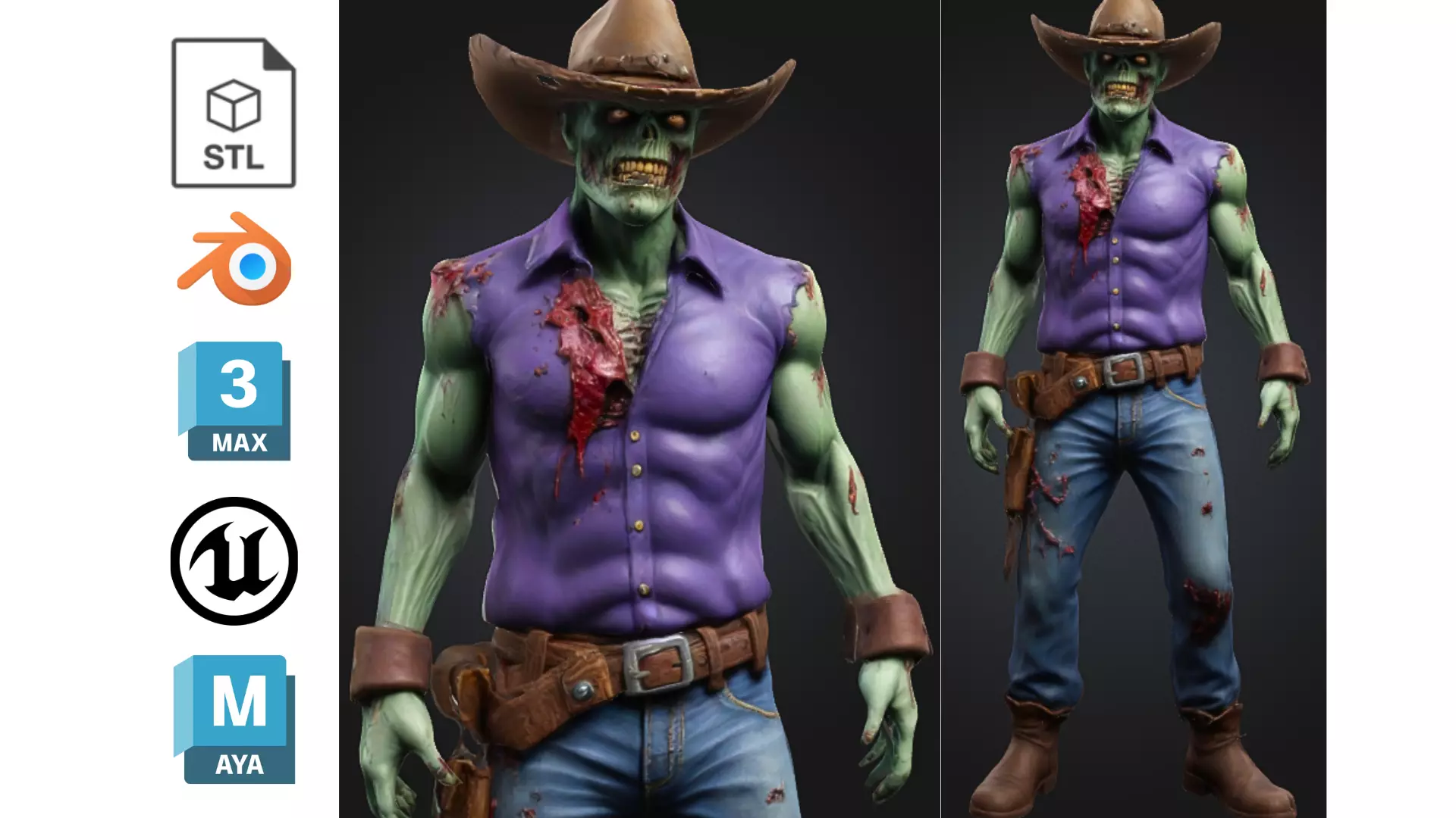 Undead Cowboy Stylized Zombie Sheriff Low-poly 3D model_0