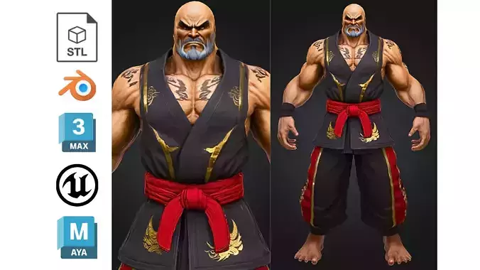 Stylized Martial Arts Master Character Low-poly 3D model