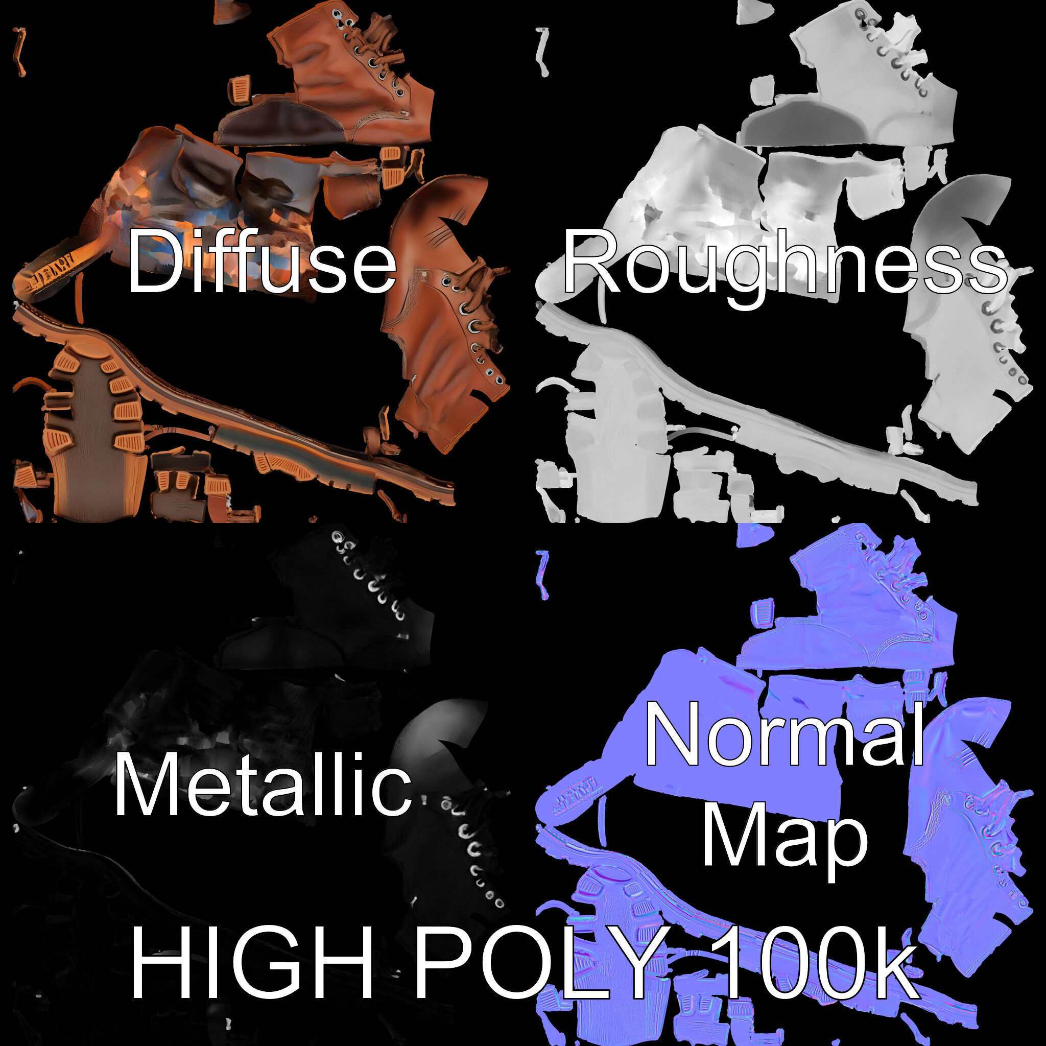 Leather Boot Model Pack for Realistic Rendering Low-poly 3D model_2